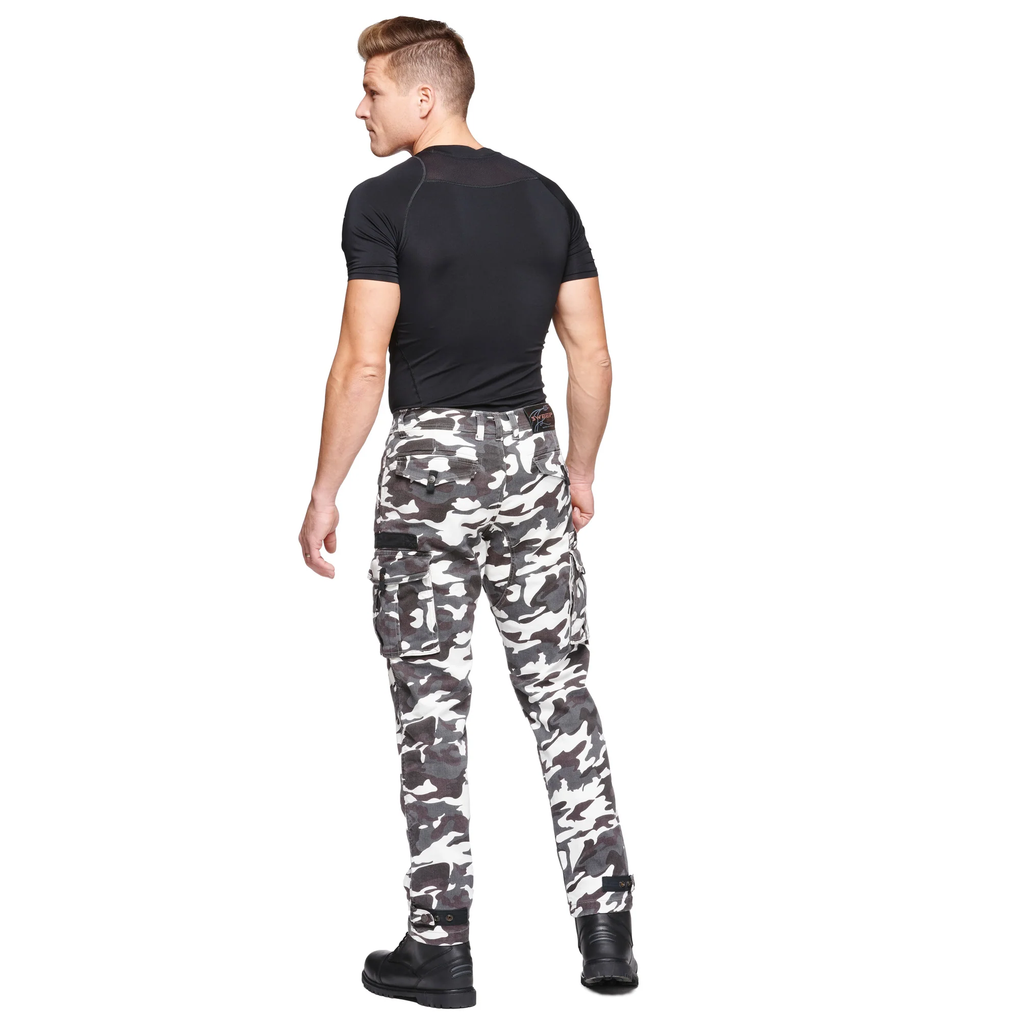 Sweep Jungle aramid vahvistetut ajofarkut, musta/valko camo - Image 5